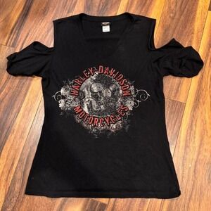 Harley Davidson black and red cold shoulder t-shirt